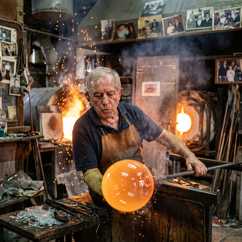 Il Maestro Vetraio veneziano al lavoro
